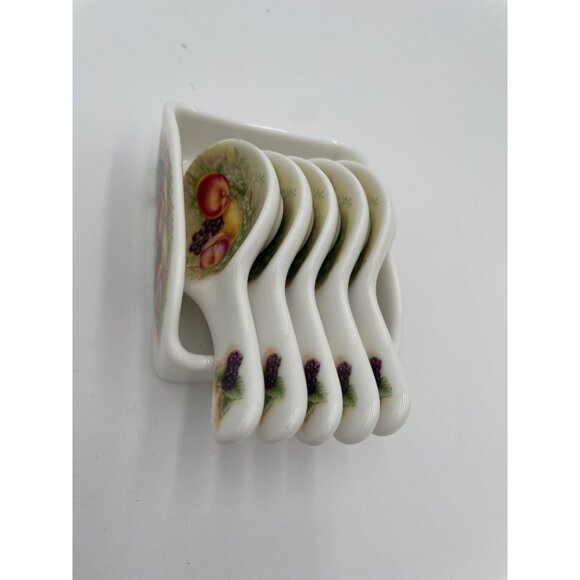 Set Of 6 Miniature Ultra Bone China Fruit Design Spoon Rests Holder - Picture 5 of 7